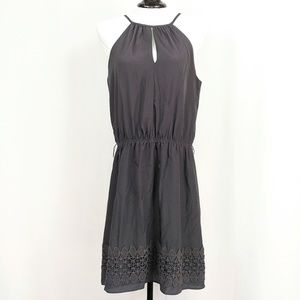 Express Halter Dress Grecian Style Keyhole Lace Applique Gray Dark Coquette Y2K